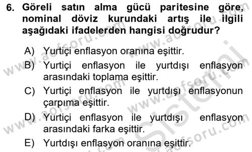 Para ve Banka Dersi 2023 - 2024 Yılı (Final) Dönem Sonu Sınav Soruları 6. Soru