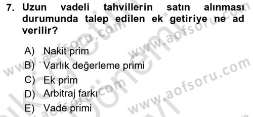 Para ve Banka Dersi 2023 - 2024 Yılı (Final) Dönem Sonu Sınav Soruları 7. Soru
