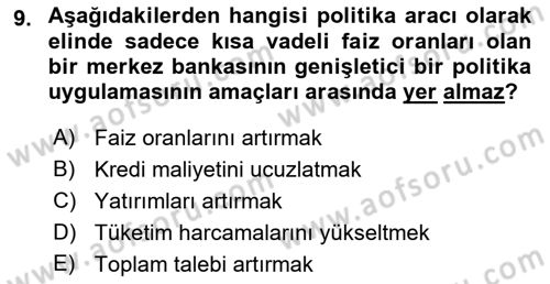 Para ve Banka Dersi 2023 - 2024 Yılı (Final) Dönem Sonu Sınav Soruları 9. Soru