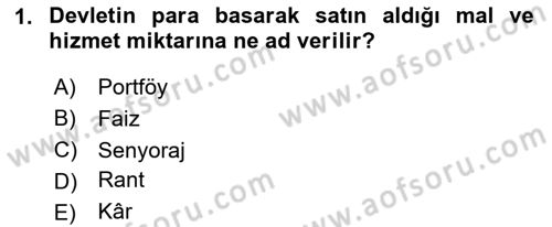 Para ve Banka Dersi 2023 - 2024 Yılı Yaz Okulu Sınav Soruları 1. Soru