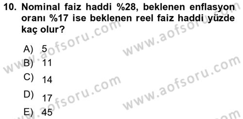 Para ve Banka Dersi 2023 - 2024 Yılı Yaz Okulu Sınav Soruları 10. Soru