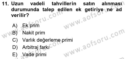 Para ve Banka Dersi 2023 - 2024 Yılı Yaz Okulu Sınav Soruları 11. Soru