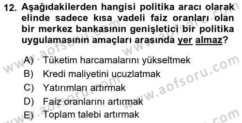 Para ve Banka Dersi 2023 - 2024 Yılı Yaz Okulu Sınav Soruları 12. Soru