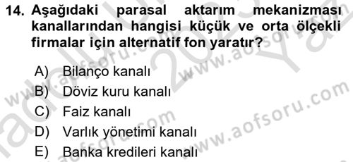 Para ve Banka Dersi 2023 - 2024 Yılı Yaz Okulu Sınav Soruları 14. Soru