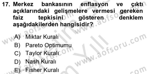Para ve Banka Dersi 2023 - 2024 Yılı Yaz Okulu Sınav Soruları 17. Soru
