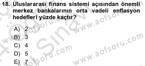Para ve Banka Dersi 2023 - 2024 Yılı Yaz Okulu Sınav Soruları 18. Soru