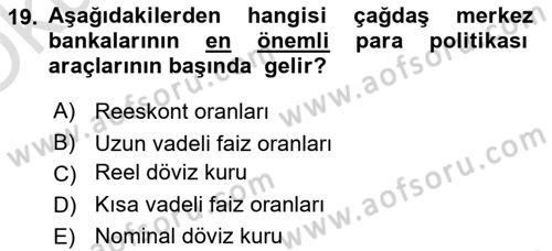 Para ve Banka Dersi 2023 - 2024 Yılı Yaz Okulu Sınav Soruları 19. Soru