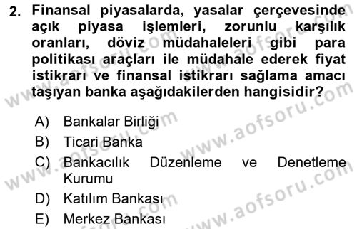Para ve Banka Dersi 2023 - 2024 Yılı Yaz Okulu Sınav Soruları 2. Soru
