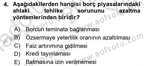 Para ve Banka Dersi 2023 - 2024 Yılı Yaz Okulu Sınav Soruları 4. Soru