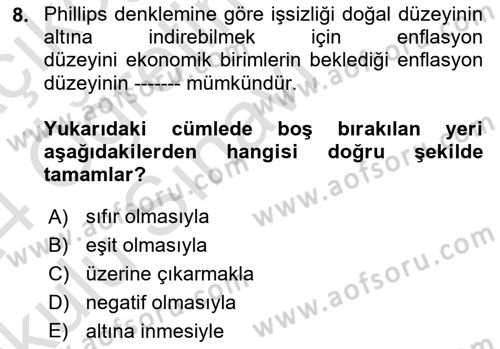 Para ve Banka Dersi 2023 - 2024 Yılı Yaz Okulu Sınav Soruları 8. Soru