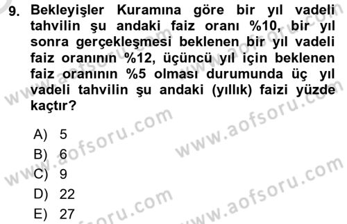 Para ve Banka Dersi 2023 - 2024 Yılı Yaz Okulu Sınav Soruları 9. Soru