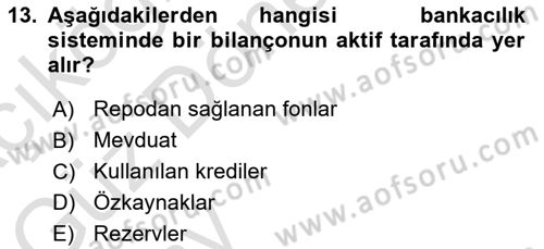 Para ve Banka Dersi 2024 - 2025 Yılı (Vize) Ara Sınav Soruları 13. Soru