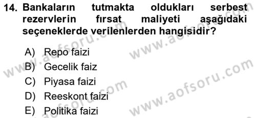 Para ve Banka Dersi 2024 - 2025 Yılı (Vize) Ara Sınav Soruları 14. Soru