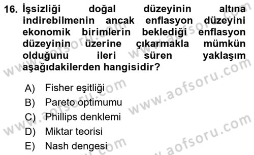 Para ve Banka Dersi 2024 - 2025 Yılı (Vize) Ara Sınav Soruları 16. Soru