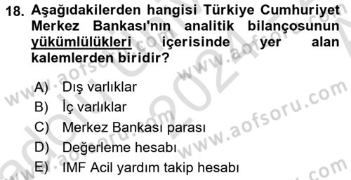 Para ve Banka Dersi 2024 - 2025 Yılı (Vize) Ara Sınav Soruları 18. Soru