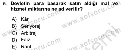 Para ve Banka Dersi 2024 - 2025 Yılı (Vize) Ara Sınav Soruları 5. Soru