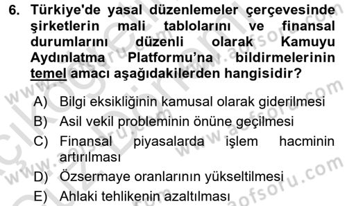 Para ve Banka Dersi 2024 - 2025 Yılı (Vize) Ara Sınav Soruları 6. Soru