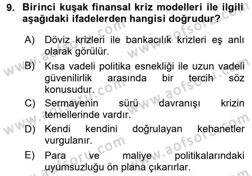 Para ve Banka Dersi 2024 - 2025 Yılı (Vize) Ara Sınav Soruları 9. Soru