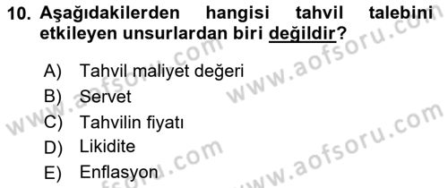 Para ve Banka Dersi 2024 - 2025 Yılı (Final) Dönem Sonu Sınav Soruları 10. Soru