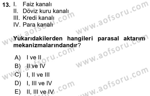Para ve Banka Dersi 2024 - 2025 Yılı (Final) Dönem Sonu Sınav Soruları 13. Soru