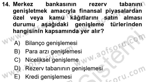 Para ve Banka Dersi 2024 - 2025 Yılı (Final) Dönem Sonu Sınav Soruları 14. Soru