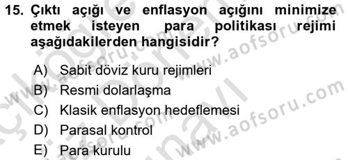 Para ve Banka Dersi 2024 - 2025 Yılı (Final) Dönem Sonu Sınav Soruları 15. Soru