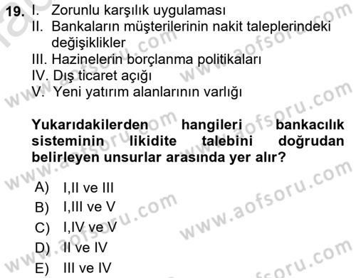 Para ve Banka Dersi 2024 - 2025 Yılı (Final) Dönem Sonu Sınav Soruları 19. Soru