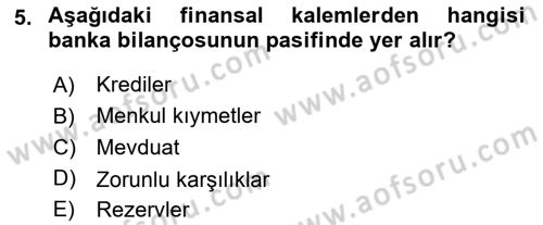 Para ve Banka Dersi 2024 - 2025 Yılı (Final) Dönem Sonu Sınav Soruları 5. Soru