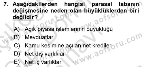 Para ve Banka Dersi 2024 - 2025 Yılı (Final) Dönem Sonu Sınav Soruları 7. Soru