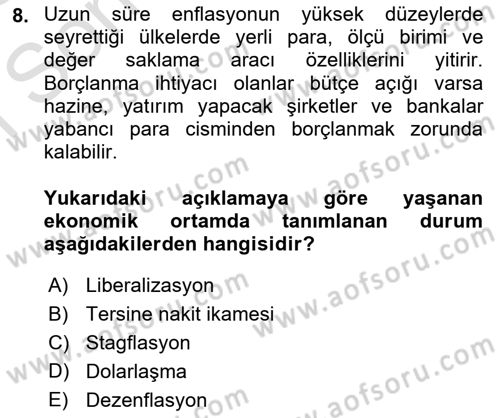 Para ve Banka Dersi 2024 - 2025 Yılı (Final) Dönem Sonu Sınav Soruları 8. Soru