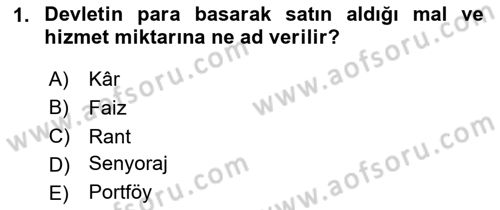 Para ve Banka Dersi 2024 - 2025 Yılı Yaz Okulu Sınav Soruları 1. Soru