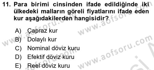 Para ve Banka Dersi 2024 - 2025 Yılı Yaz Okulu Sınav Soruları 11. Soru