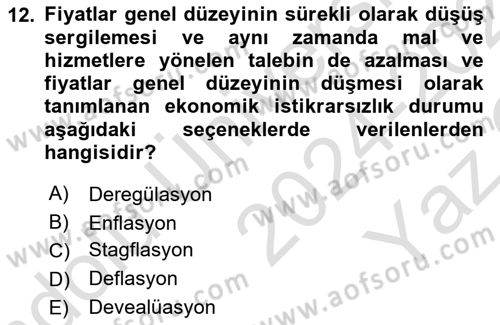 Para ve Banka Dersi 2024 - 2025 Yılı Yaz Okulu Sınav Soruları 12. Soru