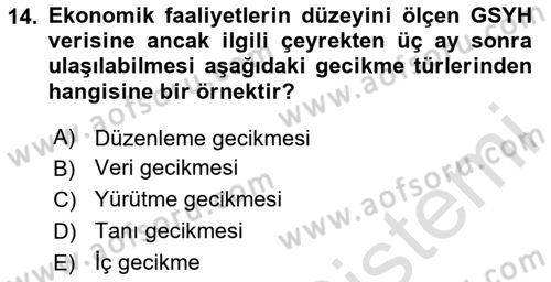 Para ve Banka Dersi 2024 - 2025 Yılı Yaz Okulu Sınav Soruları 14. Soru