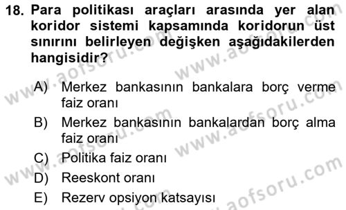Para ve Banka Dersi 2024 - 2025 Yılı Yaz Okulu Sınav Soruları 18. Soru
