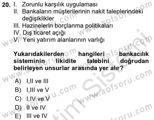 Para ve Banka Dersi 2024 - 2025 Yılı Yaz Okulu Sınav Soruları 20. Soru