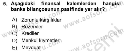 Para ve Banka Dersi 2024 - 2025 Yılı Yaz Okulu Sınav Soruları 5. Soru