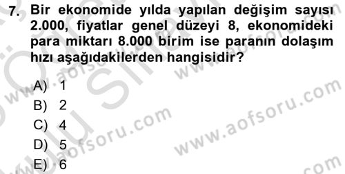 Para ve Banka Dersi 2024 - 2025 Yılı Yaz Okulu Sınav Soruları 7. Soru