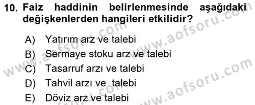 Para ve Banka Dersi 2025 - 2026 Yılı (Final) Dönem Sonu Sınav Soruları 10. Soru