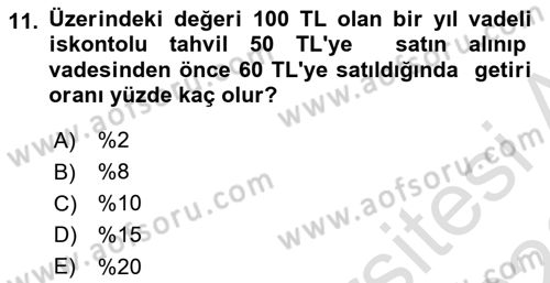 Para ve Banka Dersi 2025 - 2026 Yılı (Final) Dönem Sonu Sınav Soruları 11. Soru
