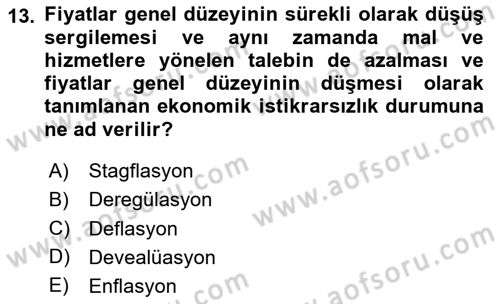 Para ve Banka Dersi 2025 - 2026 Yılı (Final) Dönem Sonu Sınav Soruları 13. Soru