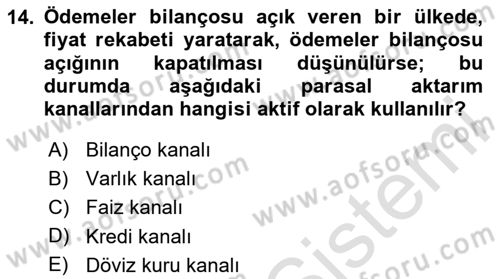 Para ve Banka Dersi 2025 - 2026 Yılı (Final) Dönem Sonu Sınav Soruları 14. Soru