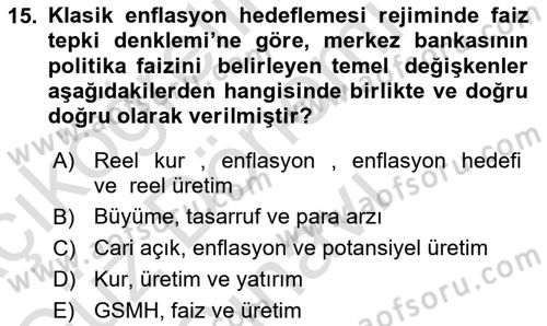 Para ve Banka Dersi 2025 - 2026 Yılı (Final) Dönem Sonu Sınav Soruları 15. Soru