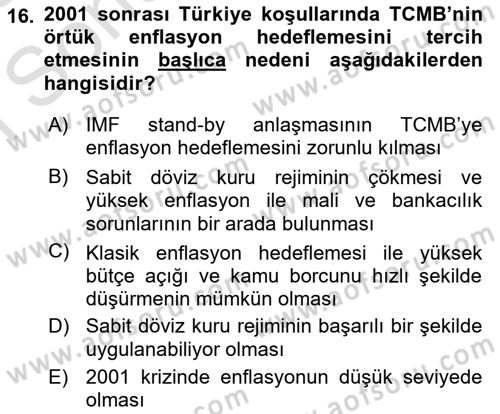 Para ve Banka Dersi 2025 - 2026 Yılı (Final) Dönem Sonu Sınav Soruları 16. Soru