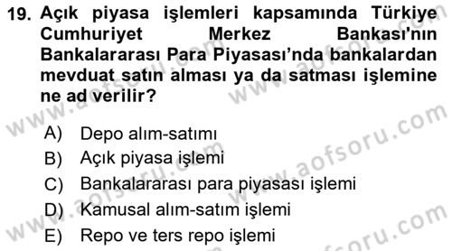 Para ve Banka Dersi 2025 - 2026 Yılı (Final) Dönem Sonu Sınav Soruları 19. Soru