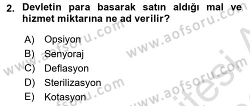 Para ve Banka Dersi 2025 - 2026 Yılı (Final) Dönem Sonu Sınav Soruları 2. Soru