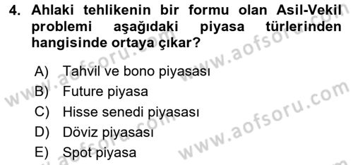 Para ve Banka Dersi 2025 - 2026 Yılı (Final) Dönem Sonu Sınav Soruları 4. Soru