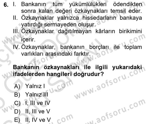 Para ve Banka Dersi 2025 - 2026 Yılı (Final) Dönem Sonu Sınav Soruları 6. Soru