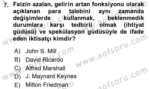 Para ve Banka Dersi 2025 - 2026 Yılı (Final) Dönem Sonu Sınav Soruları 7. Soru