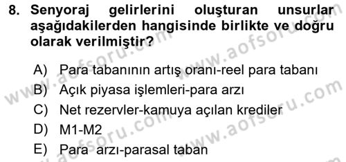 Para ve Banka Dersi 2025 - 2026 Yılı (Final) Dönem Sonu Sınav Soruları 8. Soru